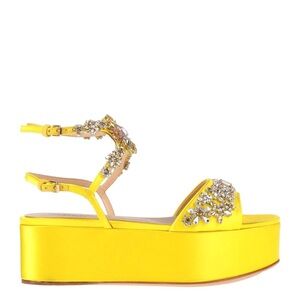 Giambattista Valli yellow satin 60mm flatform sandals with crystal strass